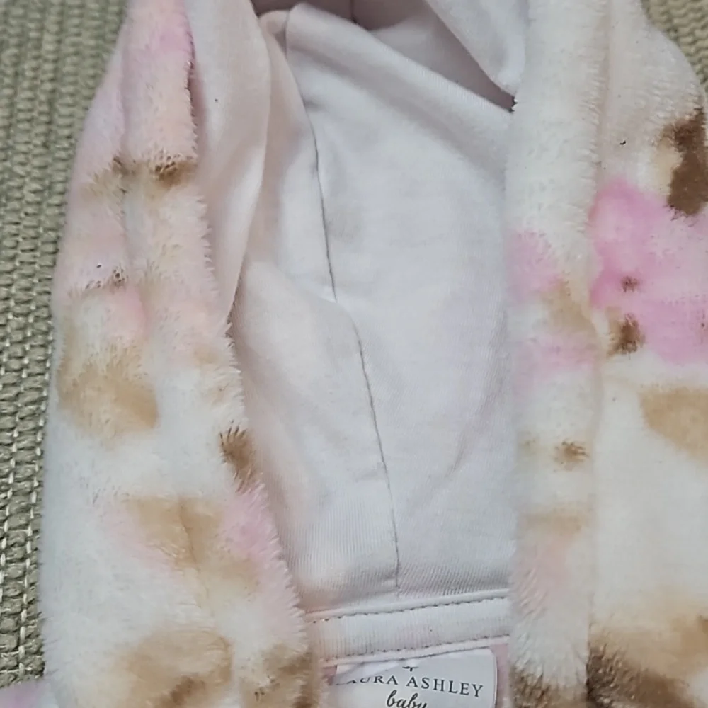 Laura Ashley Baby Bunting Hooded Fleece 3-6 Month Pink Floral Fold Over Mittens